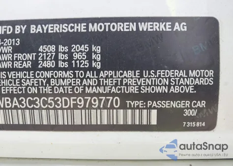 2013 BMW 320I xDrive from USA, damaged, VIN WBA3C3C53DF979770